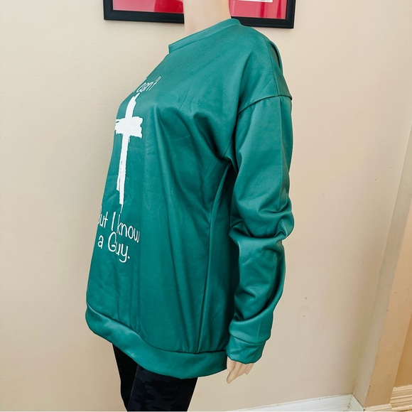 I CAN'T BUT I KNOW A GUY Green Fleece Pullover Sweatshirt Sz Sz XL - Picture 7 of 9
